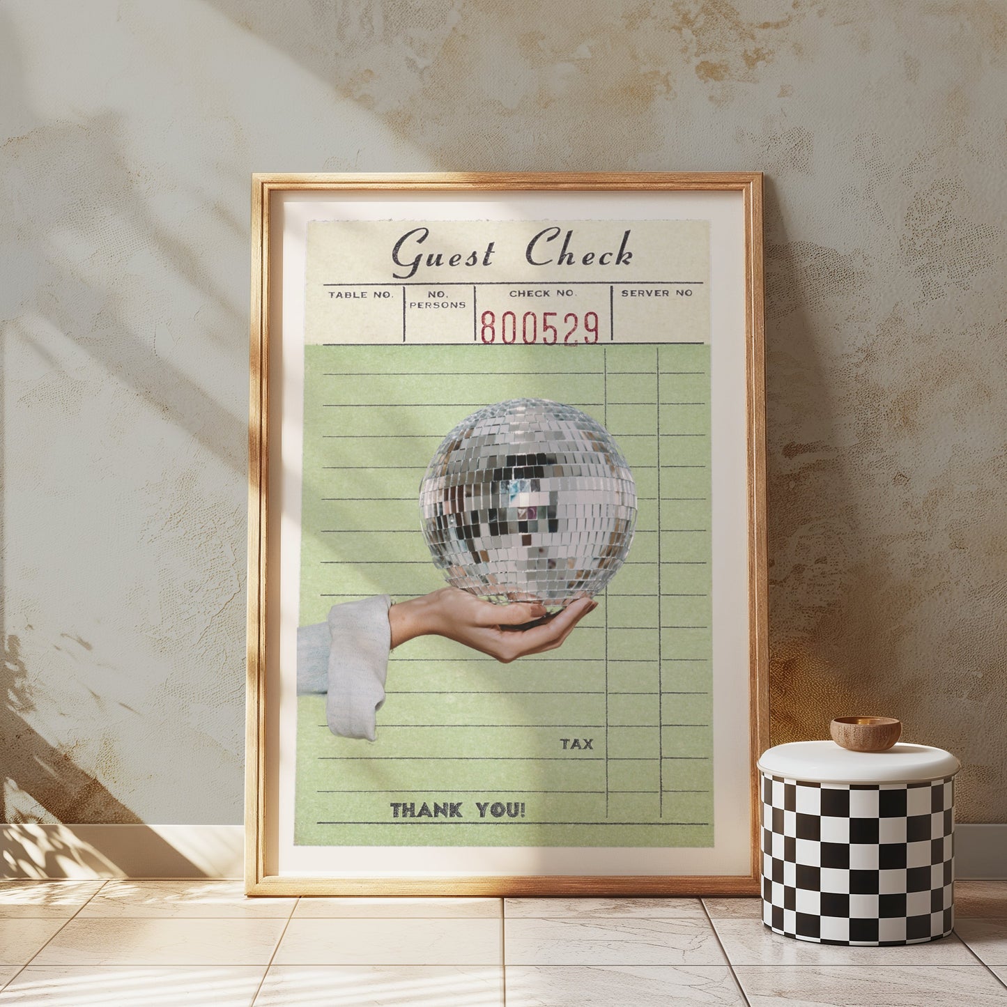 Premium Poster of Retro Guest Check Poster with Disco Ball Posters