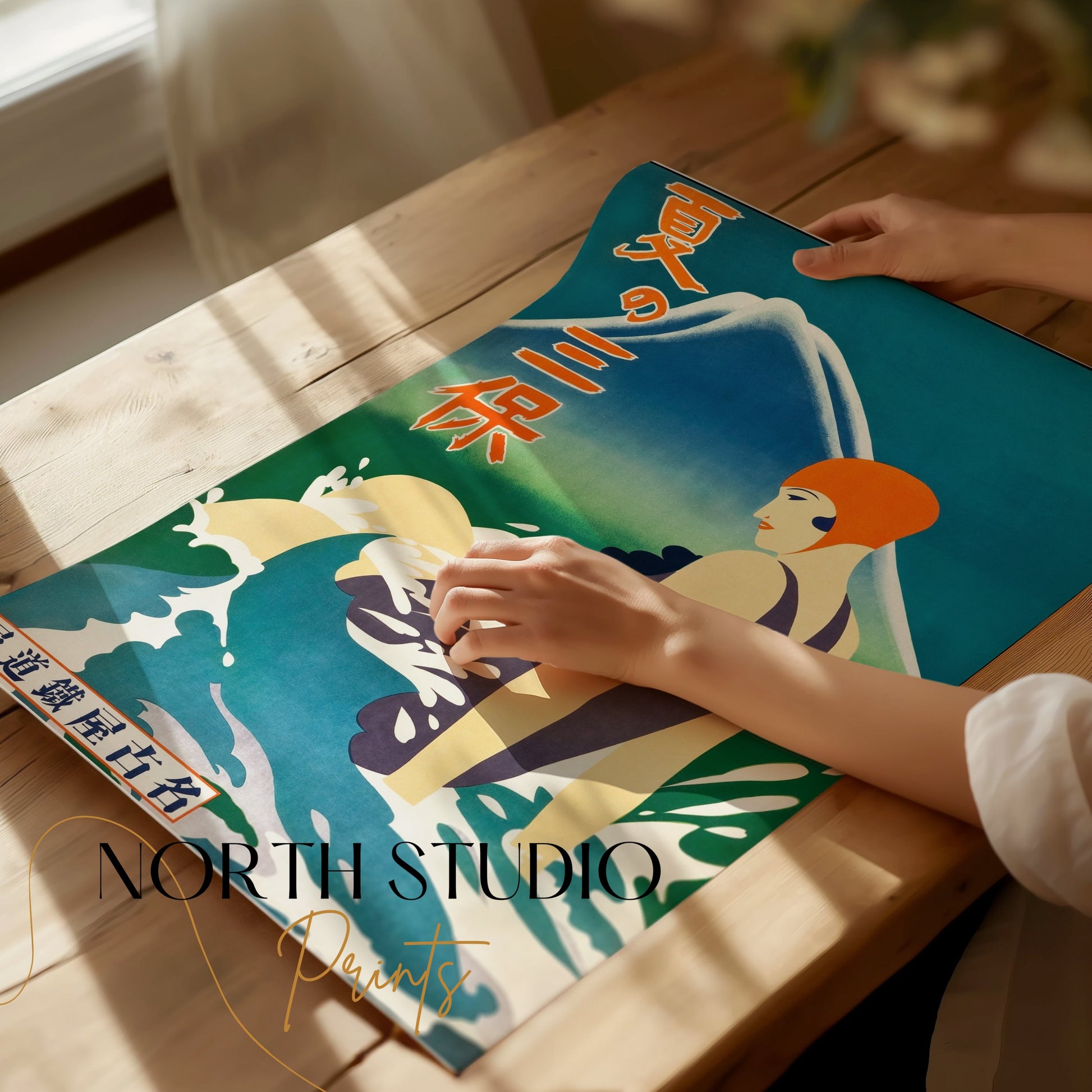 Premium Poster of Retro Japanese Art of Woman in Swimsuit Vintage Posters
