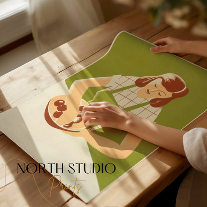 Premium Poster of Retro Kitchen Art Woman with Bowl Vintage Style Posters