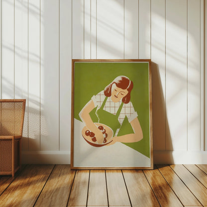 Premium Poster of Retro Kitchen Art Woman with Bowl Vintage Style Posters