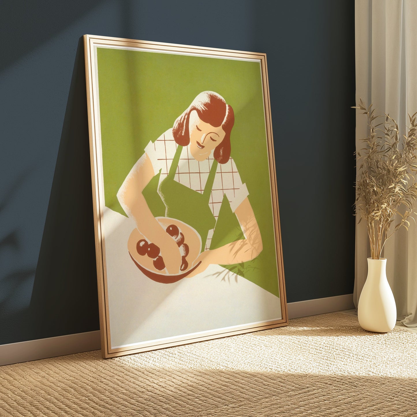 Premium Poster of Retro Kitchen Art Woman with Bowl Vintage Style Posters