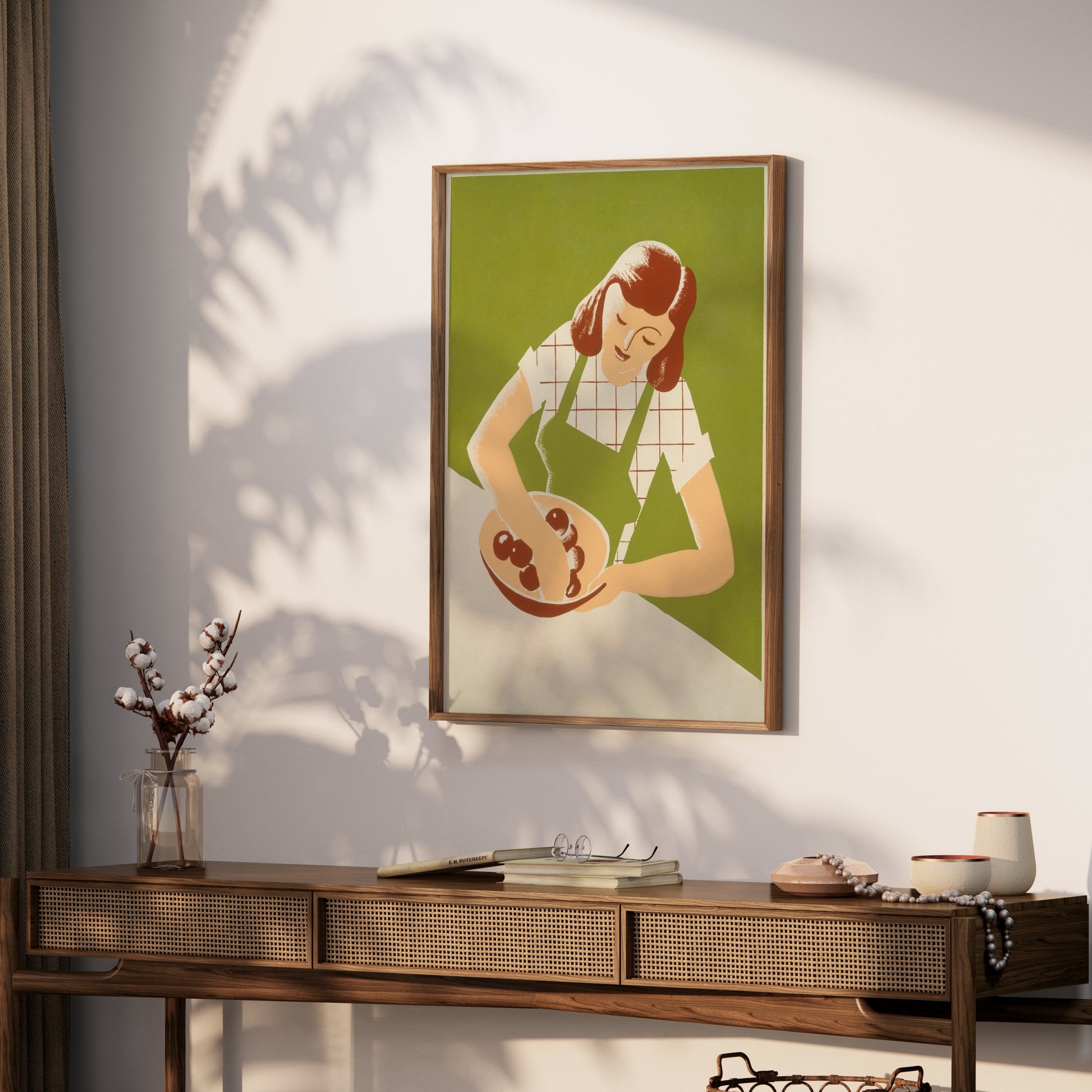 Premium Poster of Retro Kitchen Art Woman with Bowl Vintage Style Posters