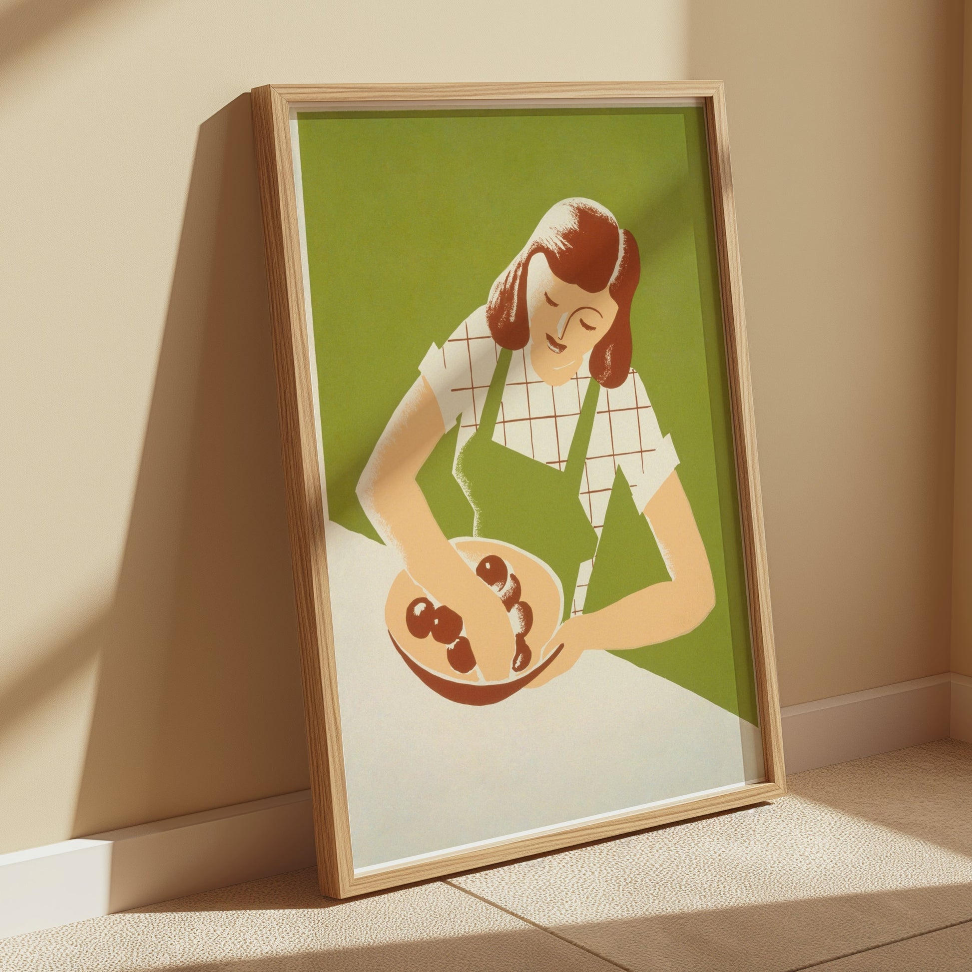 Premium Poster of Retro Kitchen Art Woman with Bowl Vintage Style Posters