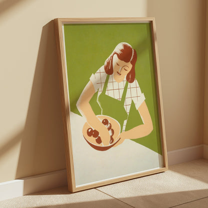 Premium Poster of Retro Kitchen Art Woman with Bowl Vintage Style Posters