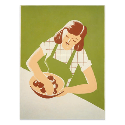 Premium Poster of Retro Kitchen Art Woman with Bowl Vintage Style Posters