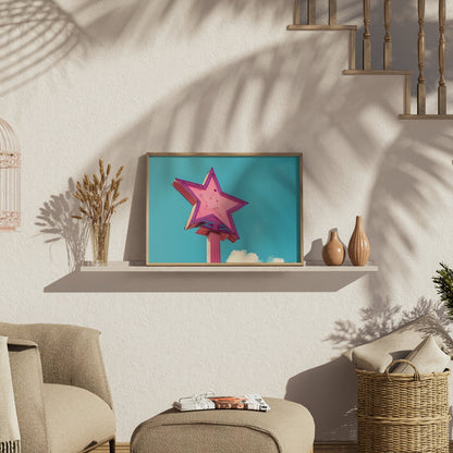 Premium Poster of Retro Neon Star Sign With Pastel Sky Background Posters