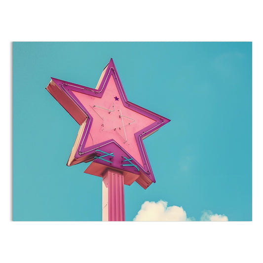 Premium Poster of Retro Neon Star Sign With Pastel Sky Background Posters