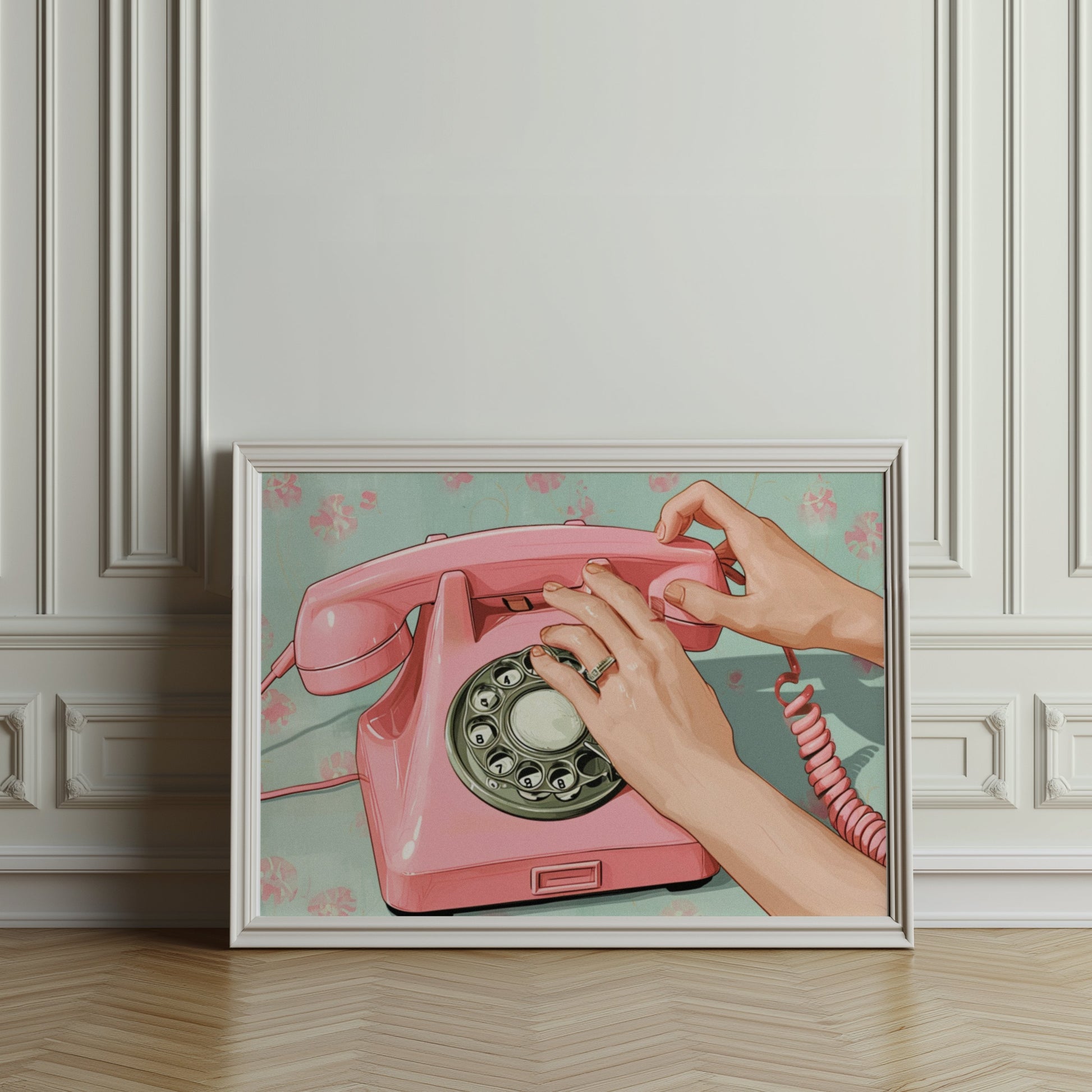 Premium Poster of Retro Pink Rotary Phone Art Vintage Style Posters