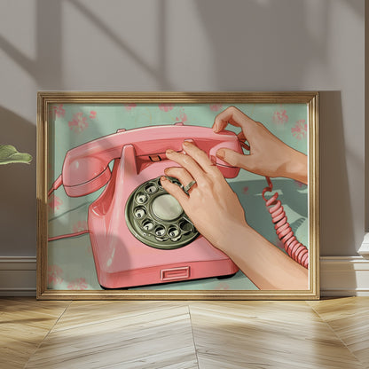 Premium Poster of Retro Pink Rotary Phone Art Vintage Style Posters
