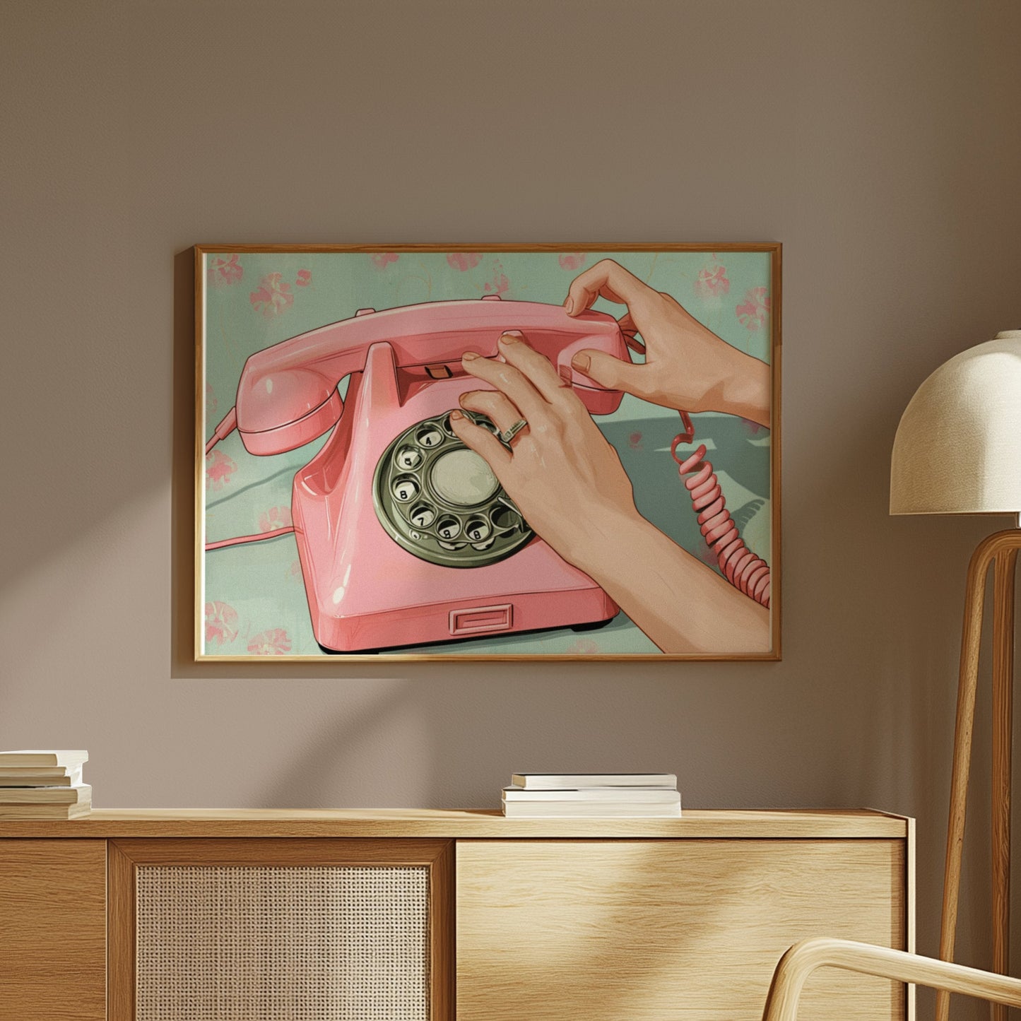 Premium Poster of Retro Pink Rotary Phone Art Vintage Style Posters
