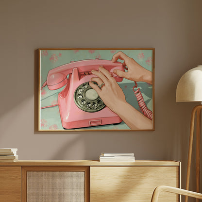 Premium Poster of Retro Pink Rotary Phone Art Vintage Style Posters