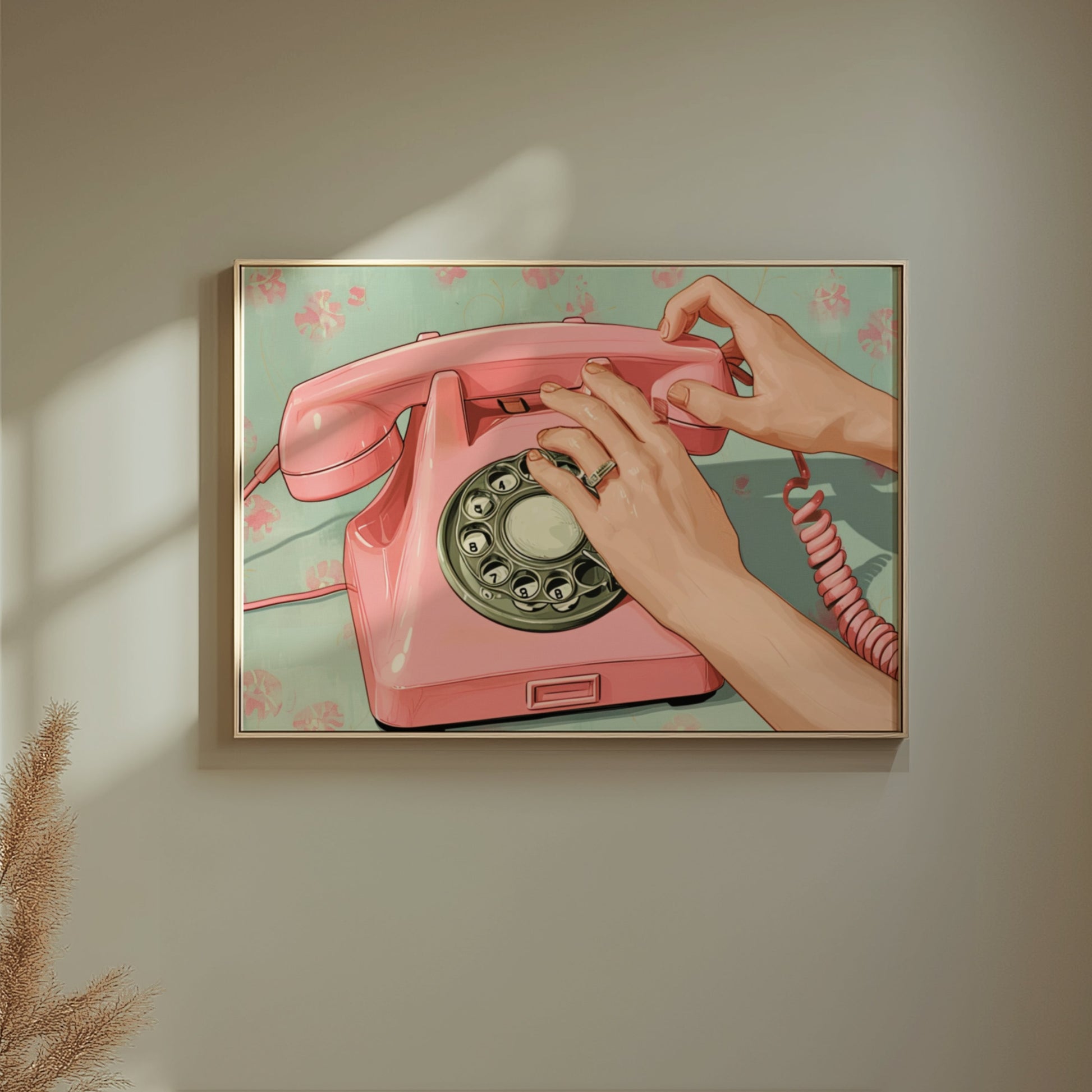 Premium Poster of Retro Pink Rotary Phone Art Vintage Style Posters