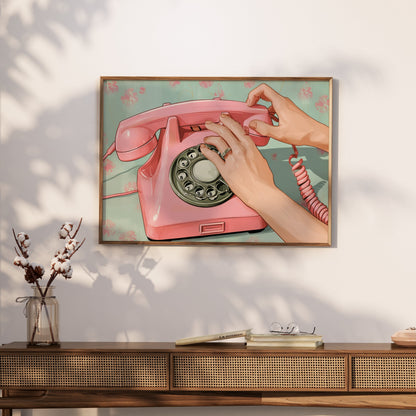 Premium Poster of Retro Pink Rotary Phone Art Vintage Style Posters