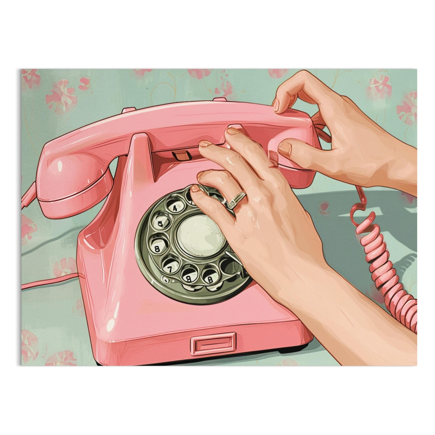 Premium Poster of Retro Pink Rotary Phone Art Vintage Style Posters