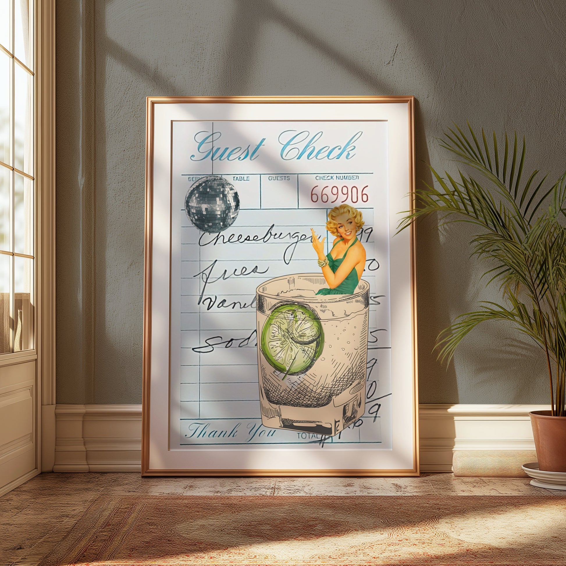 Premium Poster of Retro Style Cocktail Art with Guest Check Posters