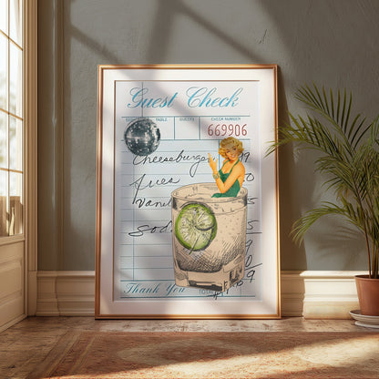 Premium Poster of Retro Style Cocktail Art with Guest Check Posters