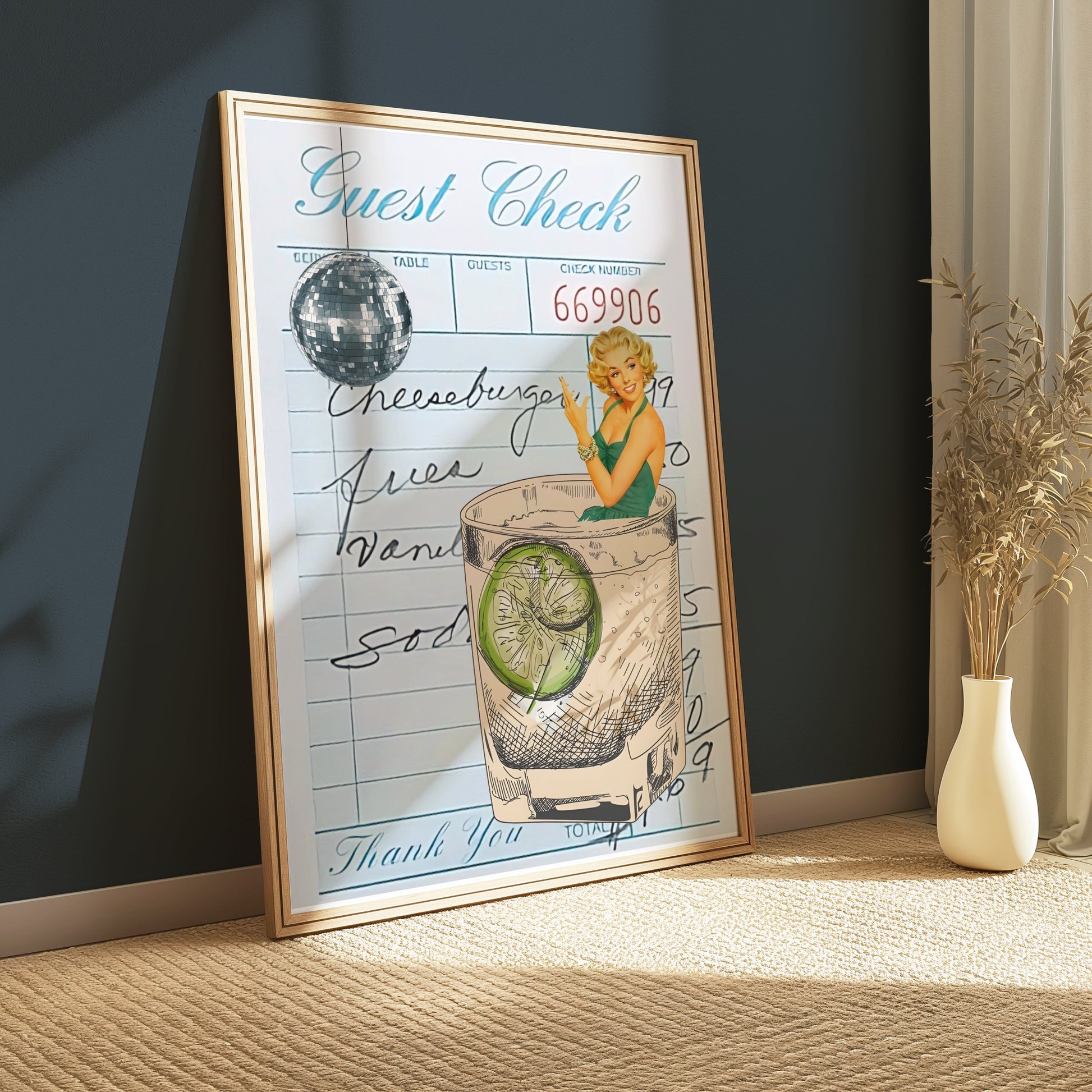Premium Poster of Retro Style Cocktail Art with Guest Check Posters