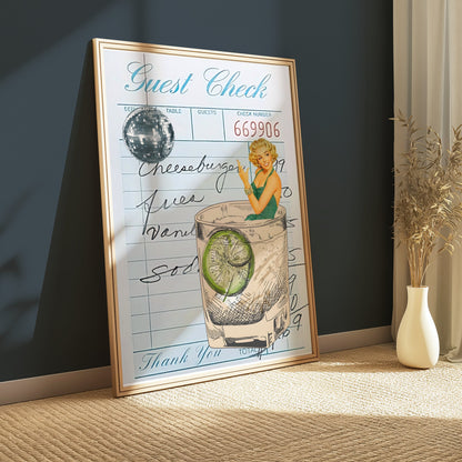Premium Poster of Retro Style Cocktail Art with Guest Check Posters