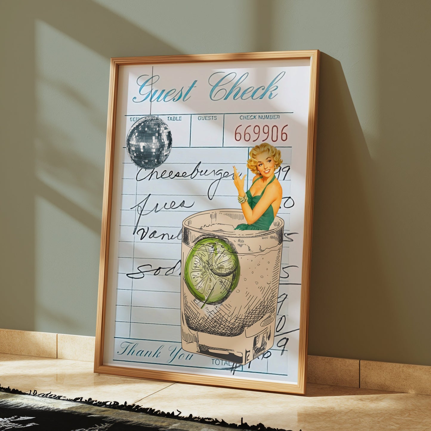Premium Poster of Retro Style Cocktail Art with Guest Check Posters