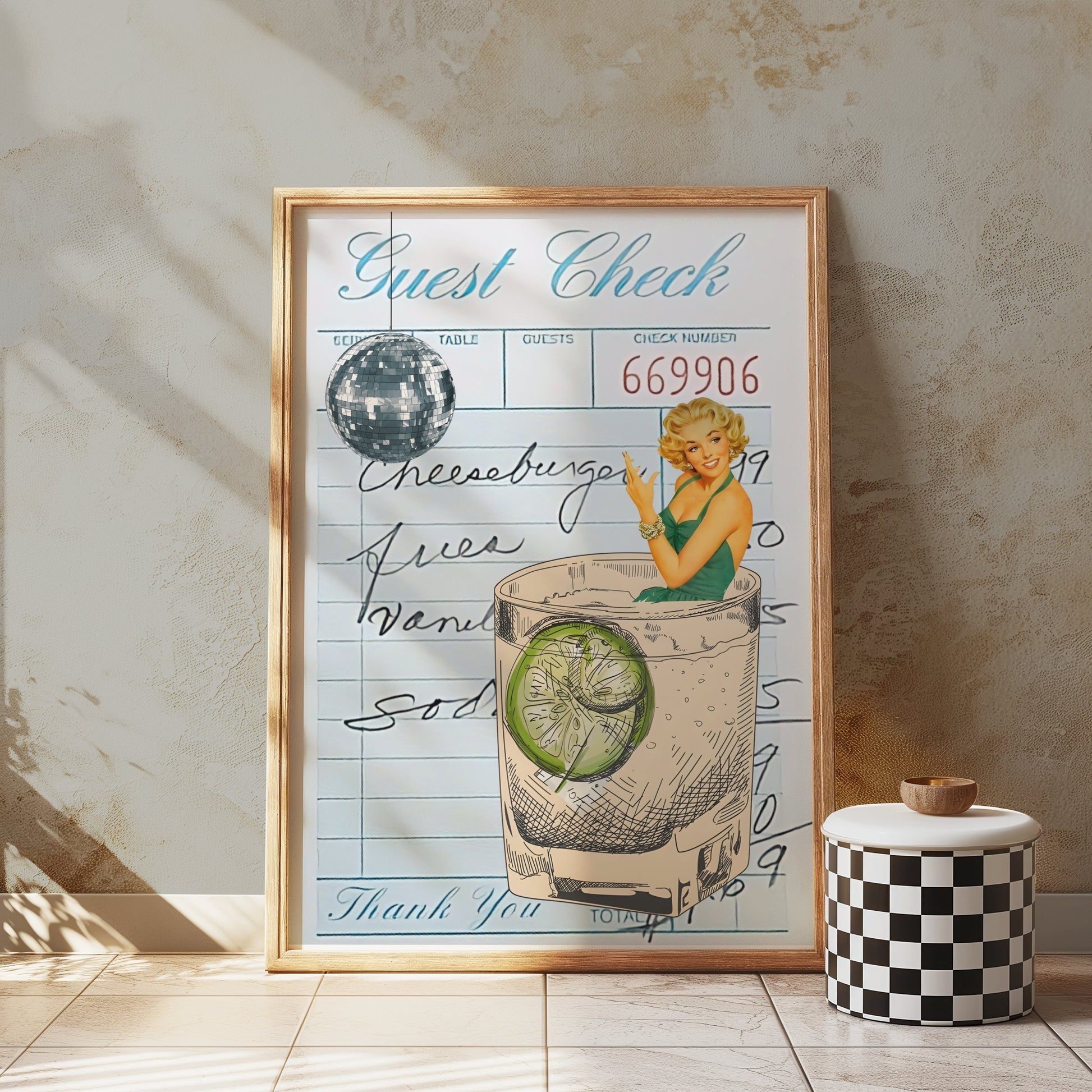 Premium Poster of Retro Style Cocktail Art with Guest Check Posters