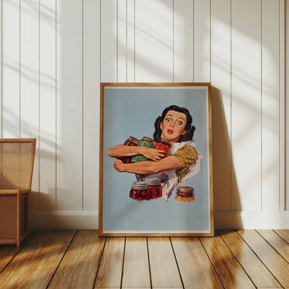 Premium Poster of Retro Style Surprised Woman With Jars Art Print Posters
