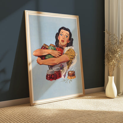 Premium Poster of Retro Style Surprised Woman With Jars Art Print Posters