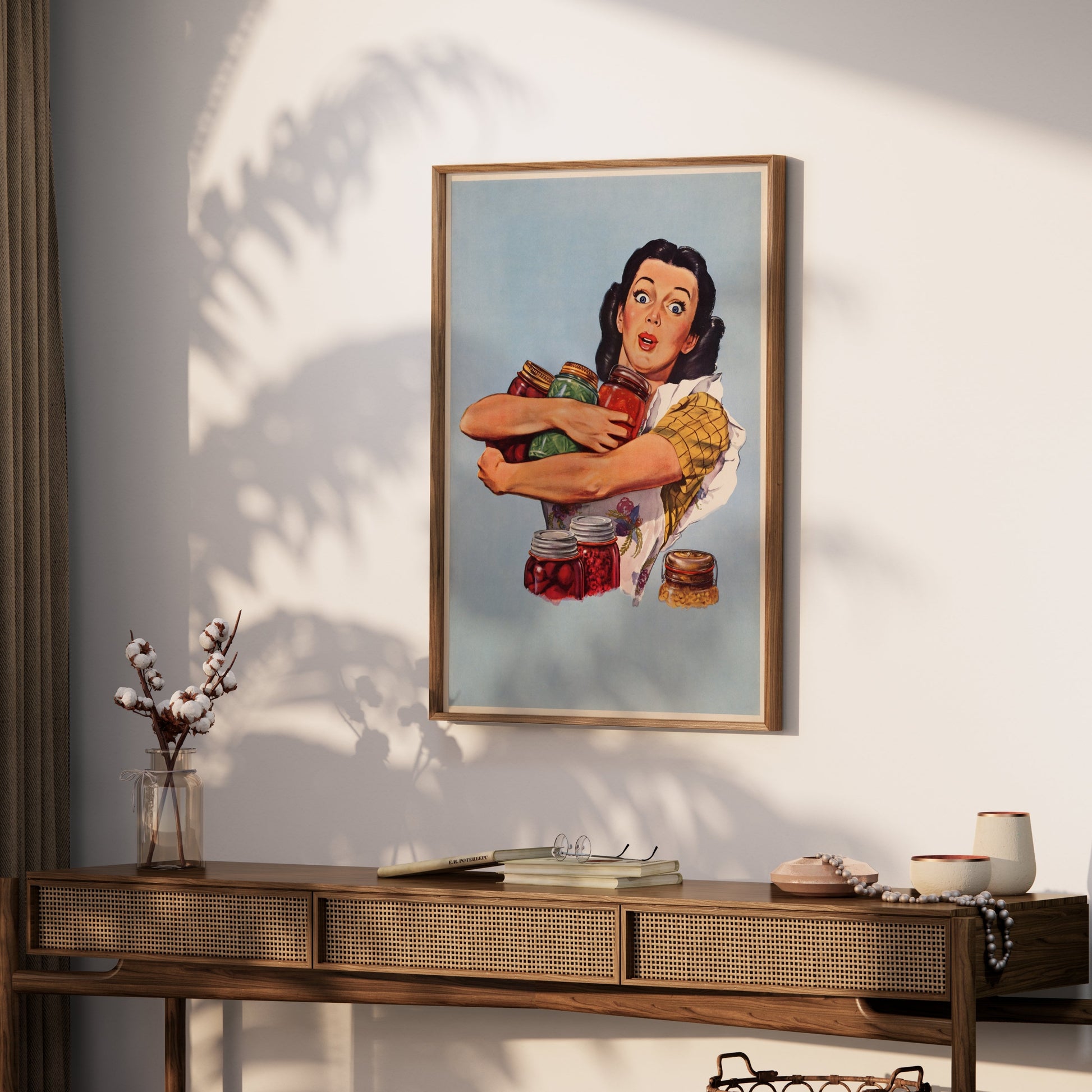 Premium Poster of Retro Style Surprised Woman With Jars Art Print Posters