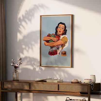 Premium Poster of Retro Style Surprised Woman With Jars Art Print Posters