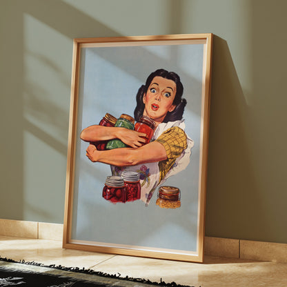 Premium Poster of Retro Style Surprised Woman With Jars Art Print Posters