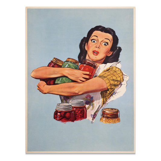 Premium Poster of Retro Style Surprised Woman With Jars Art Print Posters