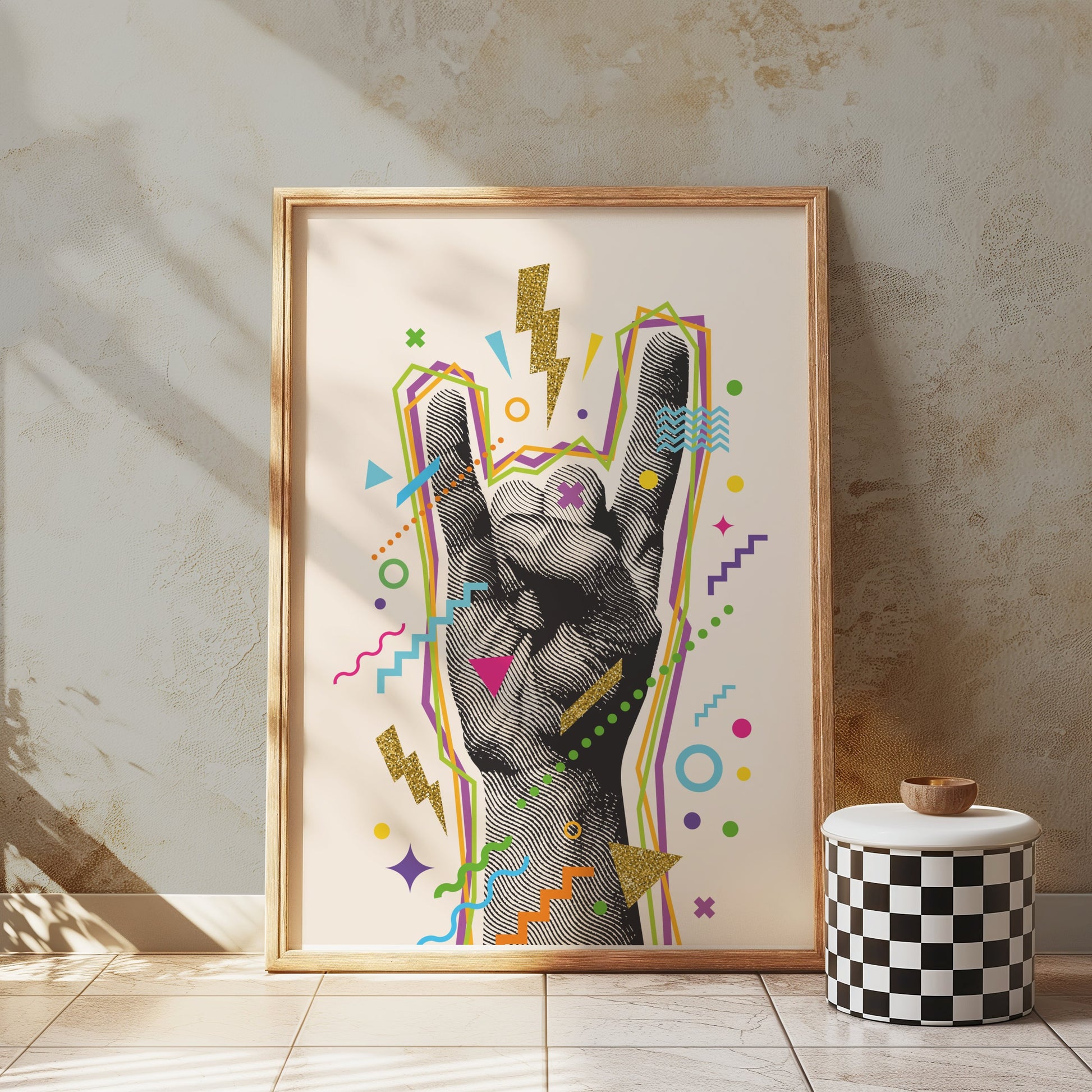 Premium Poster of Rock On Hand Gesture Colorful Abstract Art Posters