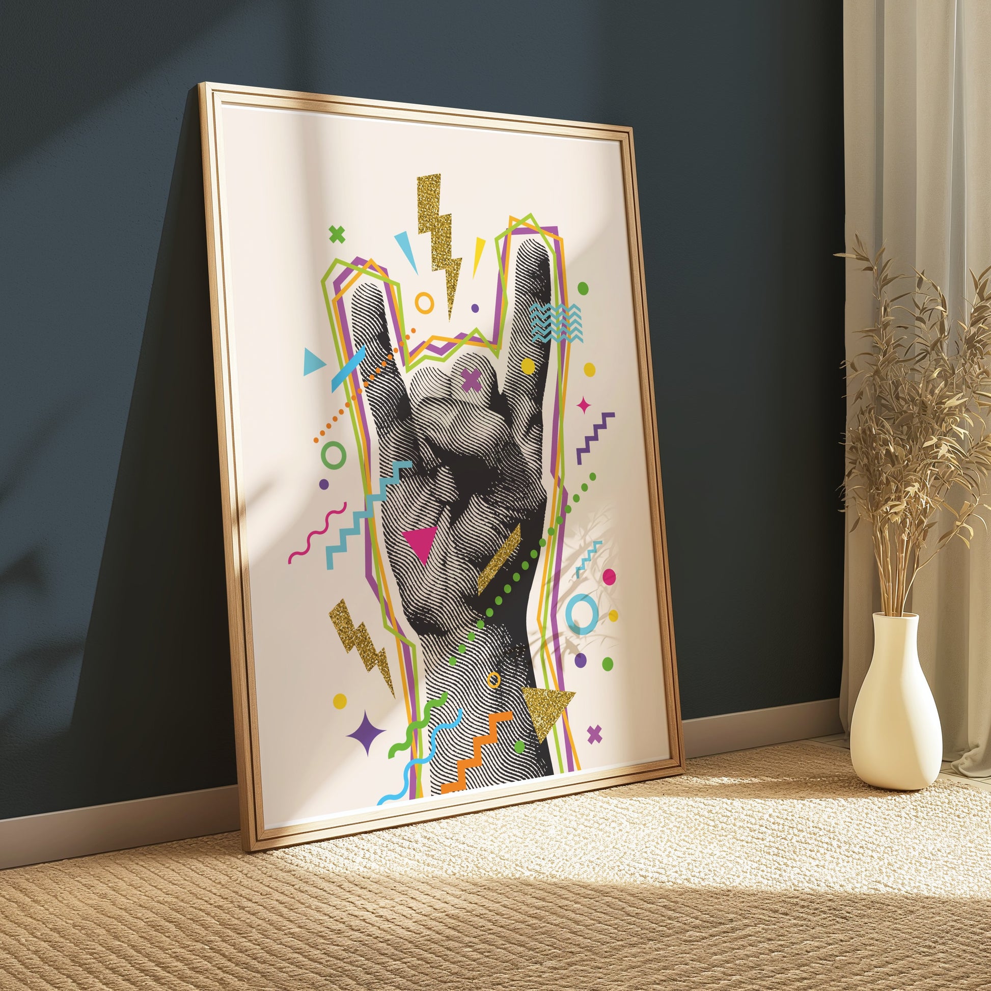 Premium Poster of Rock On Hand Gesture Colorful Abstract Art Posters