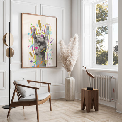 Premium Poster of Rock On Hand Gesture Colorful Abstract Art Posters