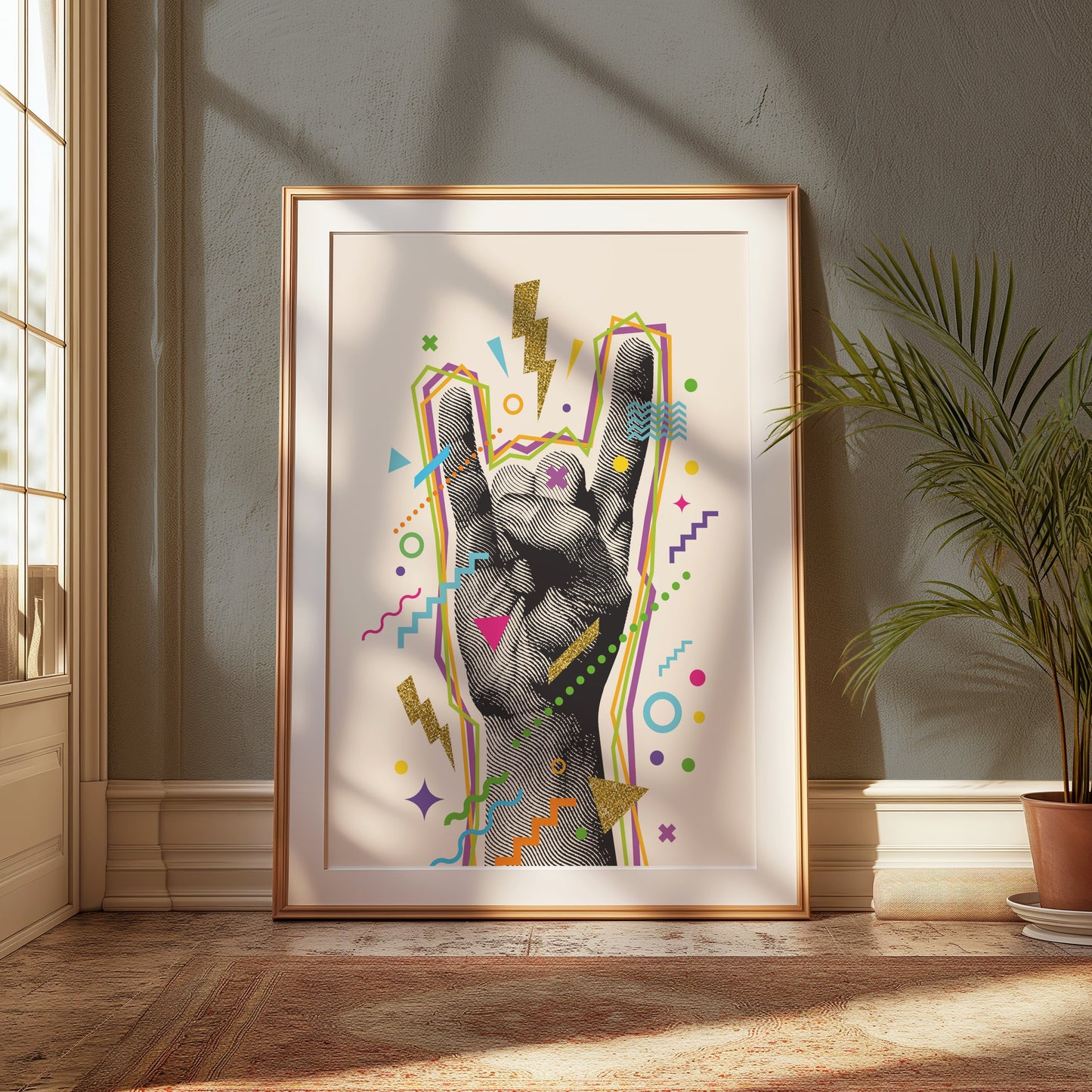 Premium Poster of Rock On Hand Gesture Colorful Abstract Art Posters