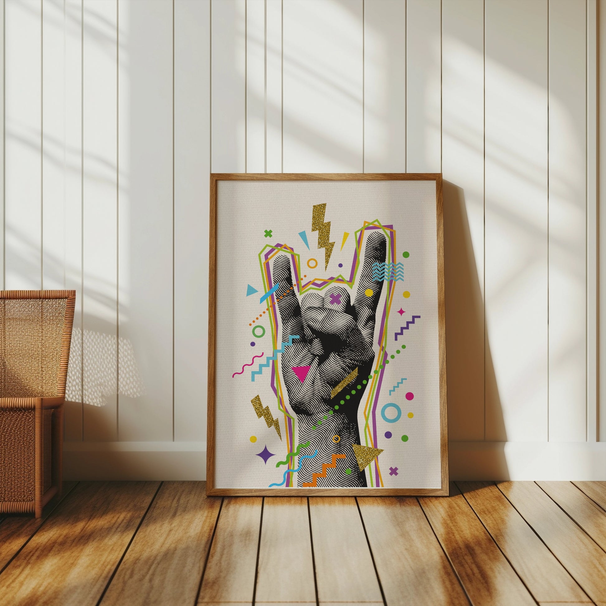 Premium Poster of Rock On Hand Gesture Colorful Abstract Art Posters