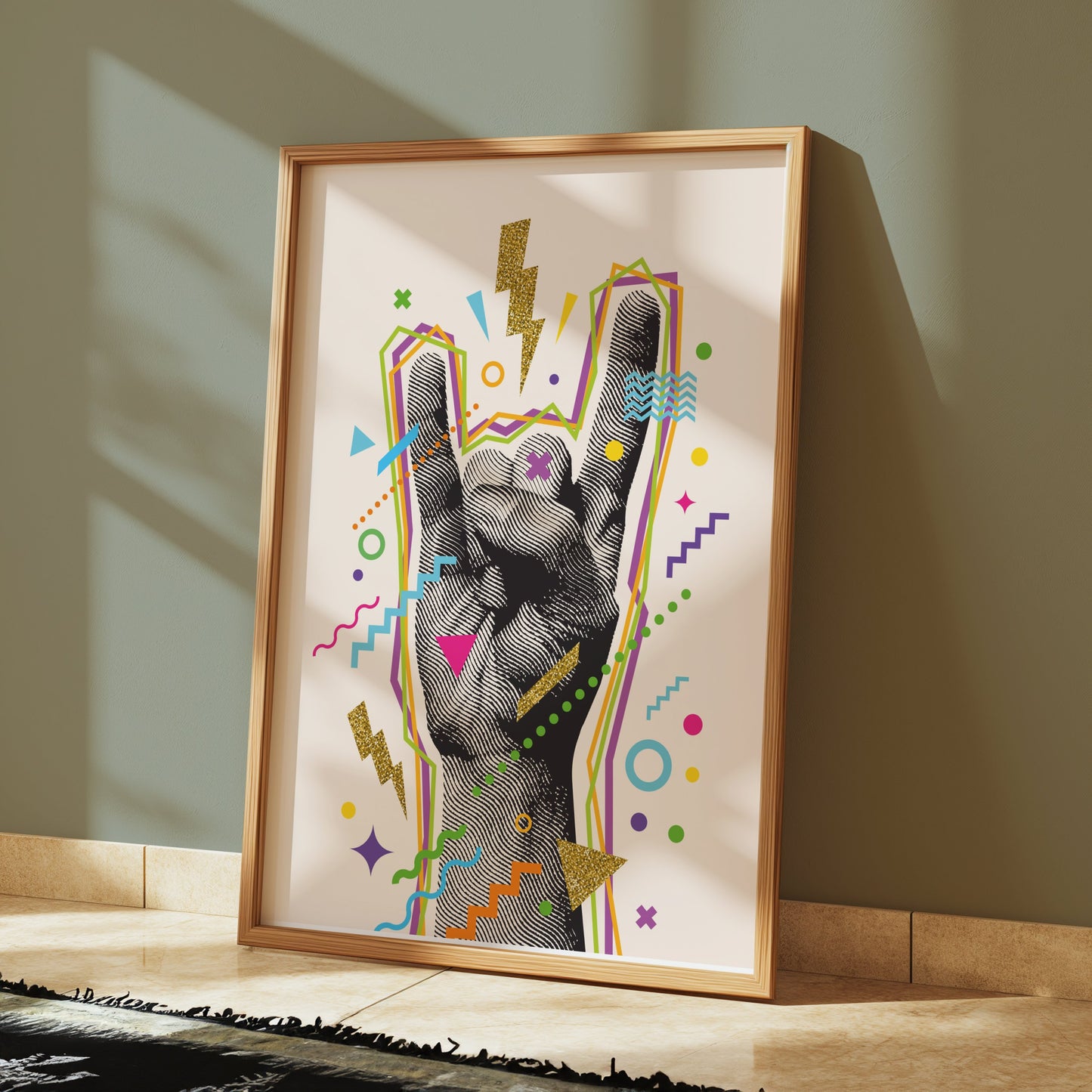 Premium Poster of Rock On Hand Gesture Colorful Abstract Art Posters