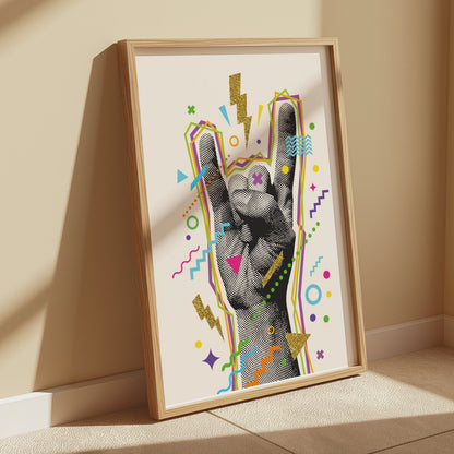Premium Poster of Rock On Hand Gesture Colorful Abstract Art Posters
