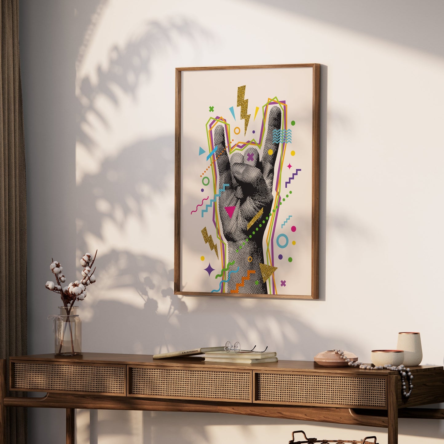 Premium Poster of Rock On Hand Gesture Colorful Abstract Art Posters