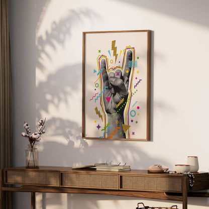Premium Poster of Rock On Hand Gesture Colorful Abstract Art Posters