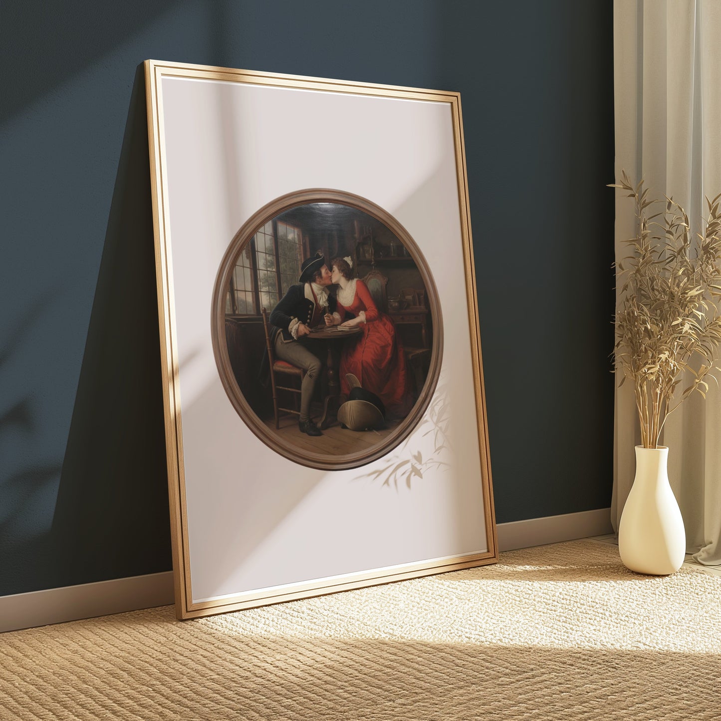 Premium Poster of Romantic Art Depiction Vintage Lovers in Cafe Posters