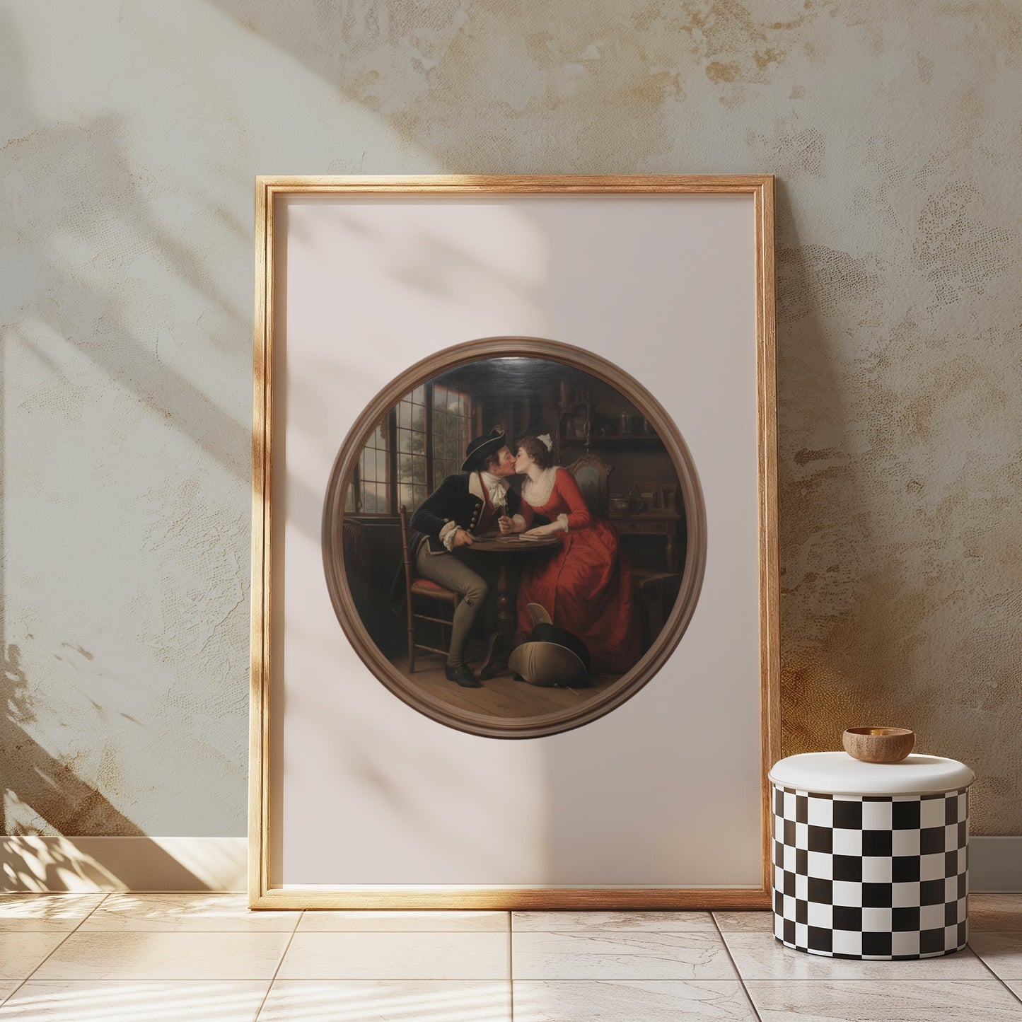 Premium Poster of Romantic Art Depiction Vintage Lovers in Cafe Posters