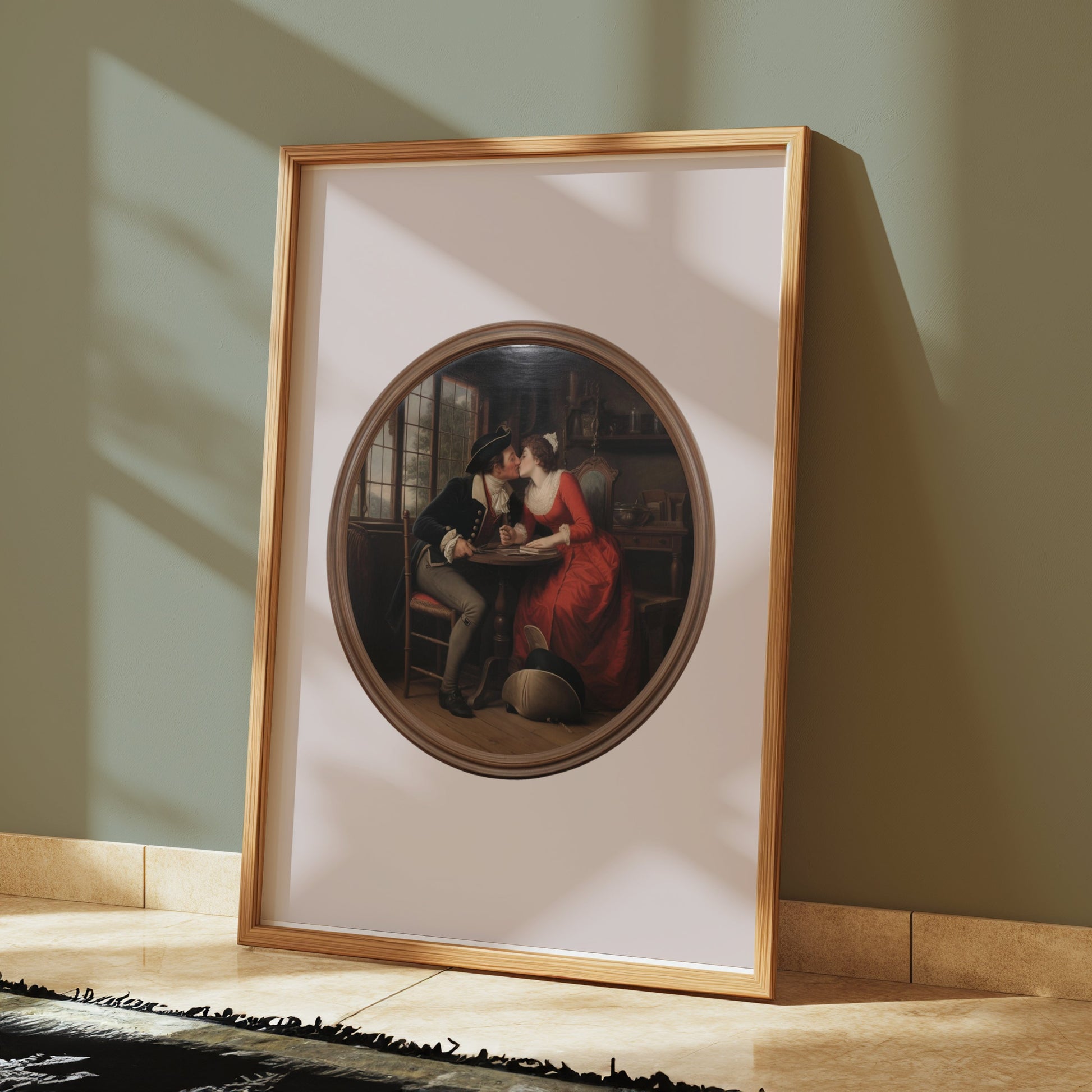 Premium Poster of Romantic Art Depiction Vintage Lovers in Cafe Posters