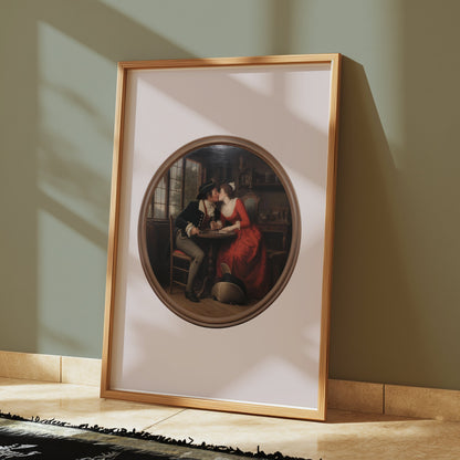 Premium Poster of Romantic Art Depiction Vintage Lovers in Cafe Posters