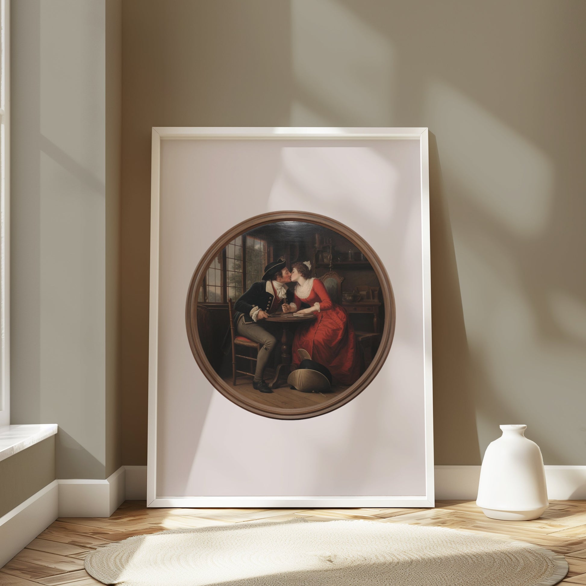 Premium Poster of Romantic Art Depiction Vintage Lovers in Cafe Posters