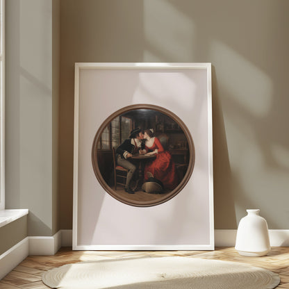 Premium Poster of Romantic Art Depiction Vintage Lovers in Cafe Posters