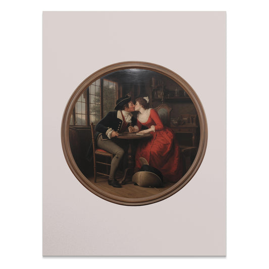 Premium Poster of Romantic Art Depiction Vintage Lovers in Cafe Posters