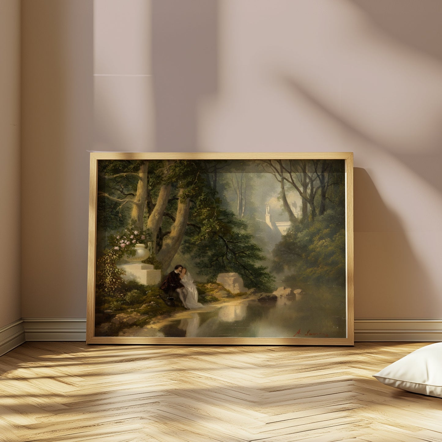 Premium Poster of Romantic Forest Landscape with Lovers Painting Posters