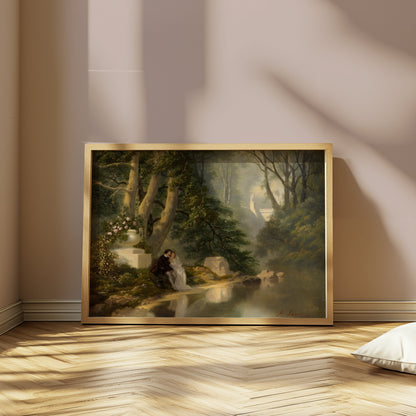Premium Poster of Romantic Forest Landscape with Lovers Painting Posters