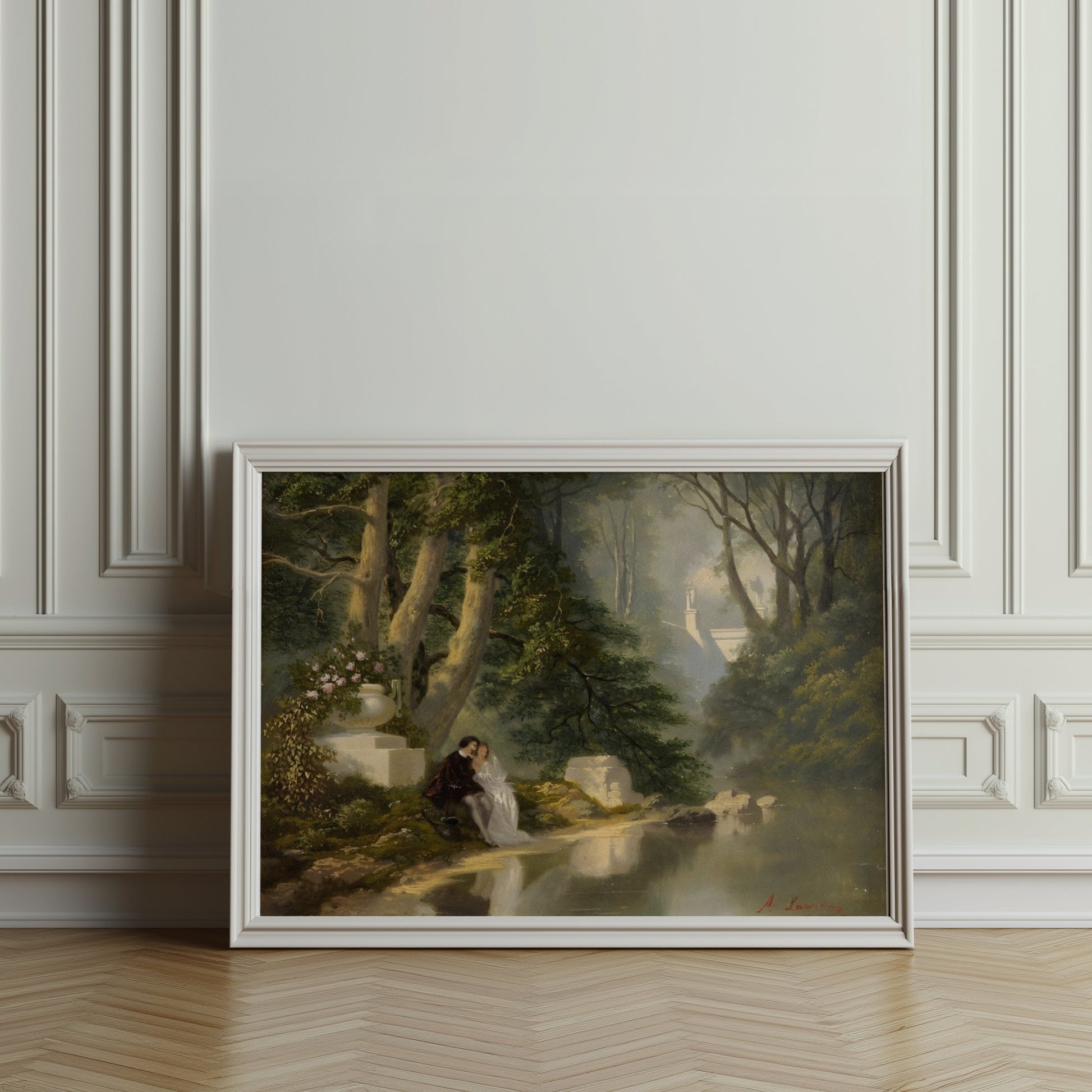 Premium Poster of Romantic Forest Landscape with Lovers Painting Posters