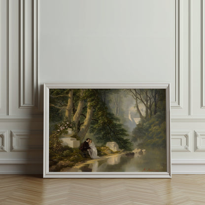 Premium Poster of Romantic Forest Landscape with Lovers Painting Posters